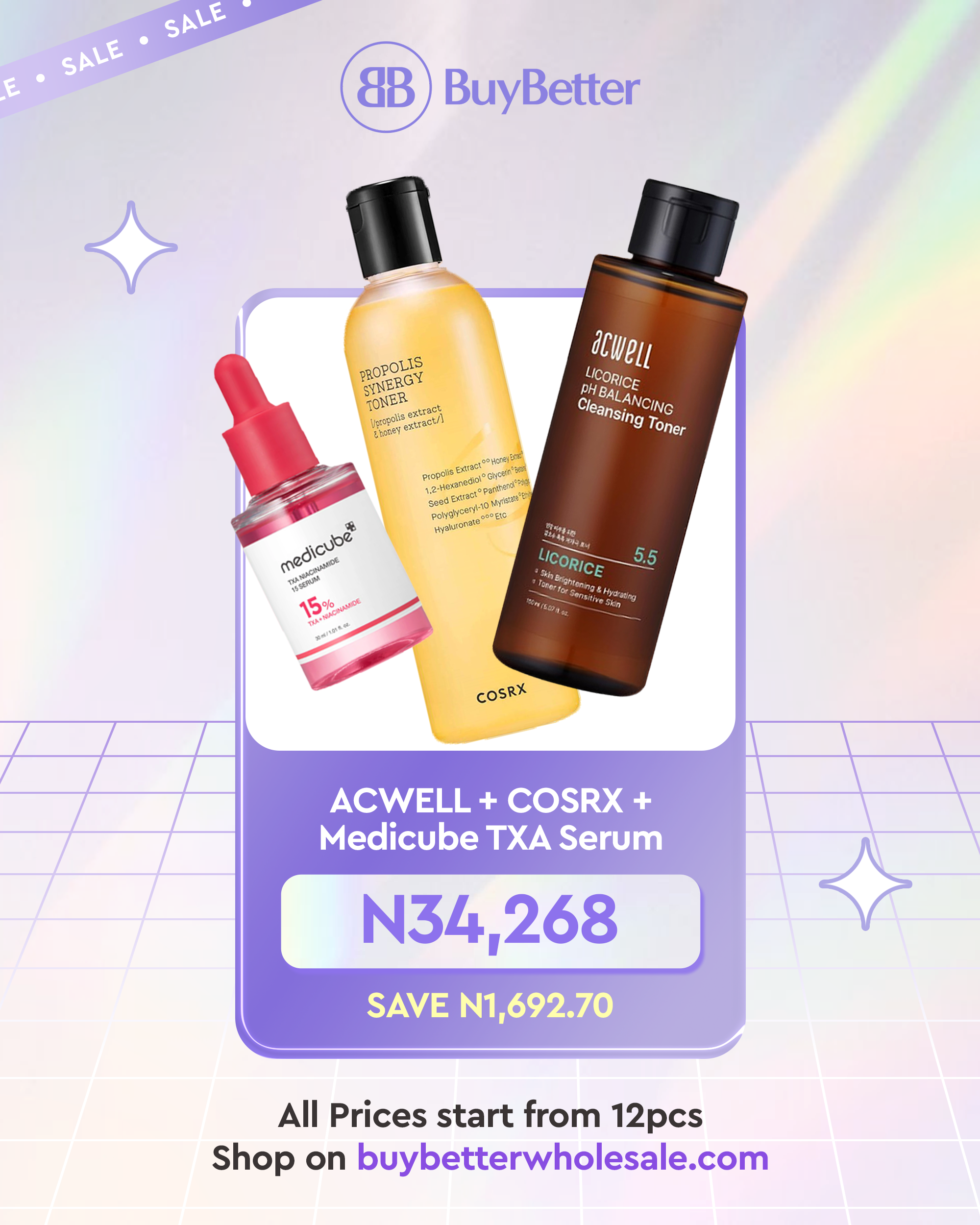 ACWELL, COSRX & MEDICUBE Skincare Bundle (Toner + Toner + Treatment Serum)