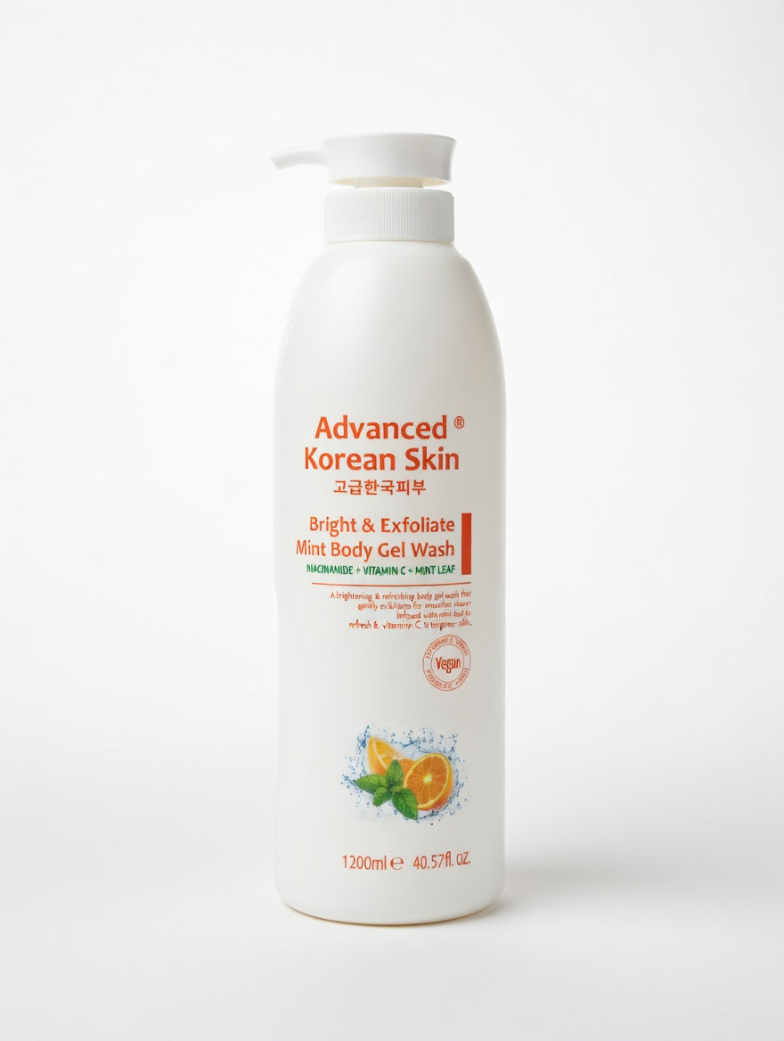 ADVANCED KOREAN SKIN -Bright and Exfoliate (Glycolic, Vitamin C & Mint leaf) Body Gel Wash 42.3 oz 1200ml