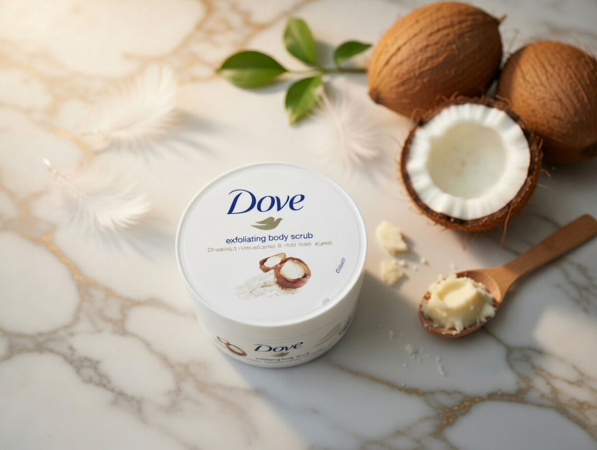 DOVE Exfoliating Body Scrub (crushed macadamia and rice milk scent) 225ml