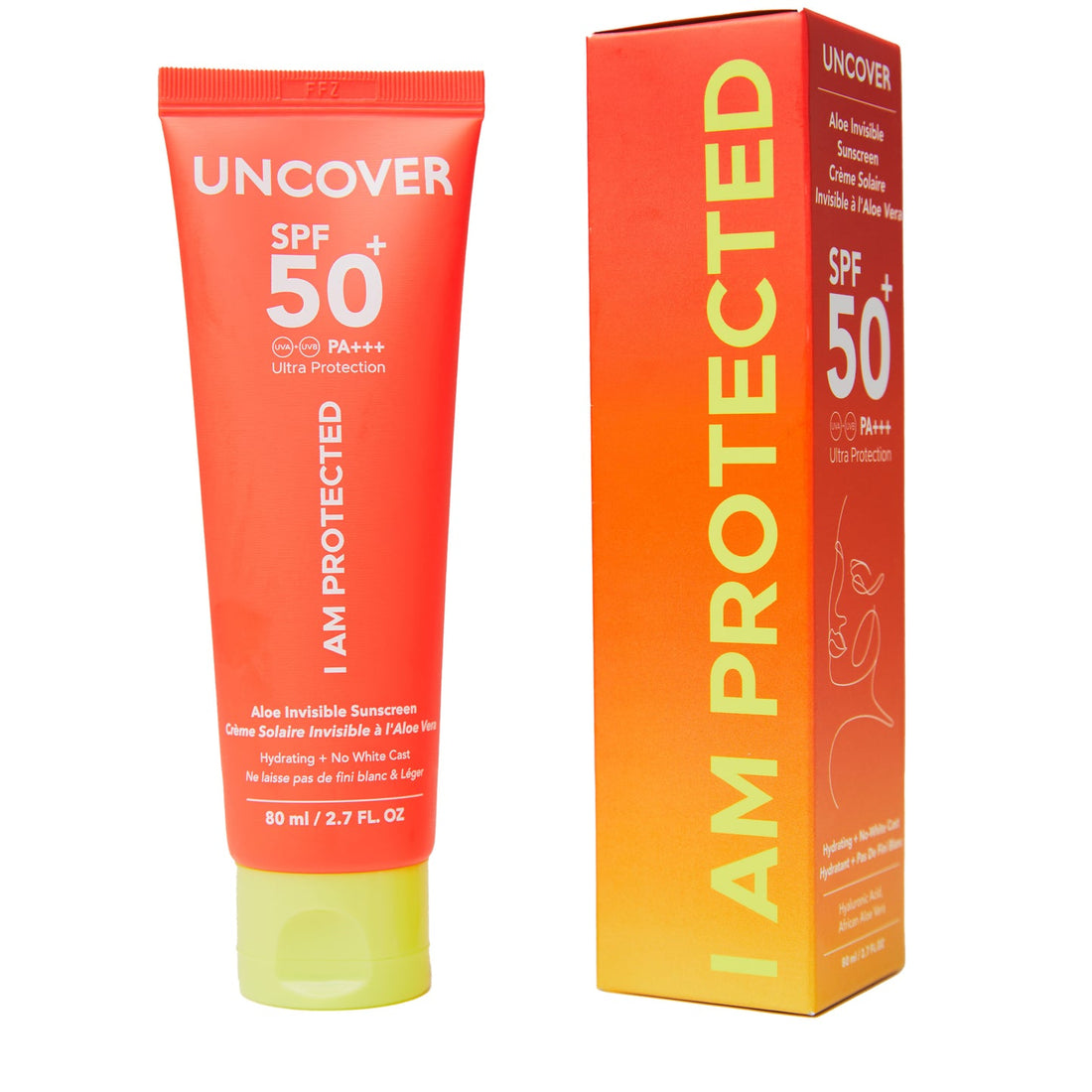 UNCOVER -I AM PROTECTED Aloe Invisible SPF50+ PA+++ UVA + UVB Sunscreen 2.7 oz 80ml