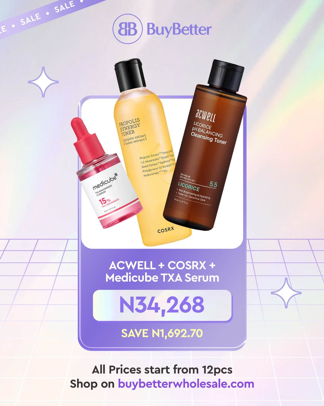 ACWELL, COSRX &amp; MEDICUBE Skincare Bundle (Toner + Toner + Treatment Serum)