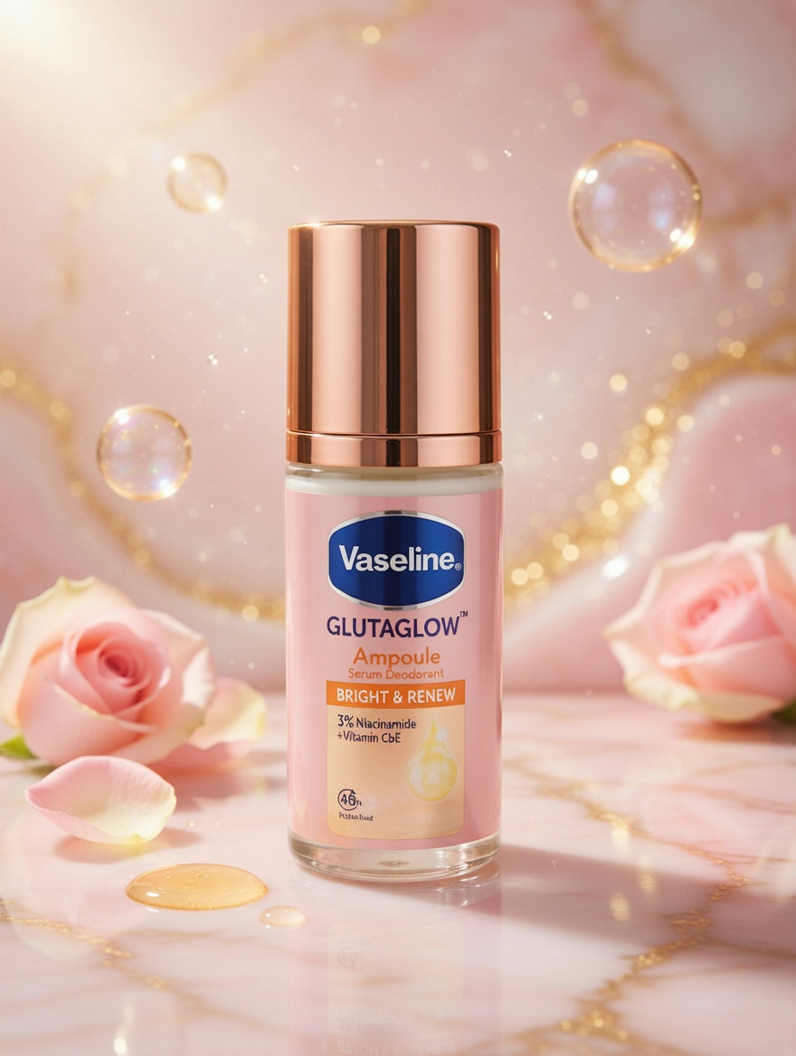 VASELINE GLUTAGLOW Bright and Renew (3% Niacinamide + Vit C &amp; E) Ampoule Serum 48hr Deodorant 45ml