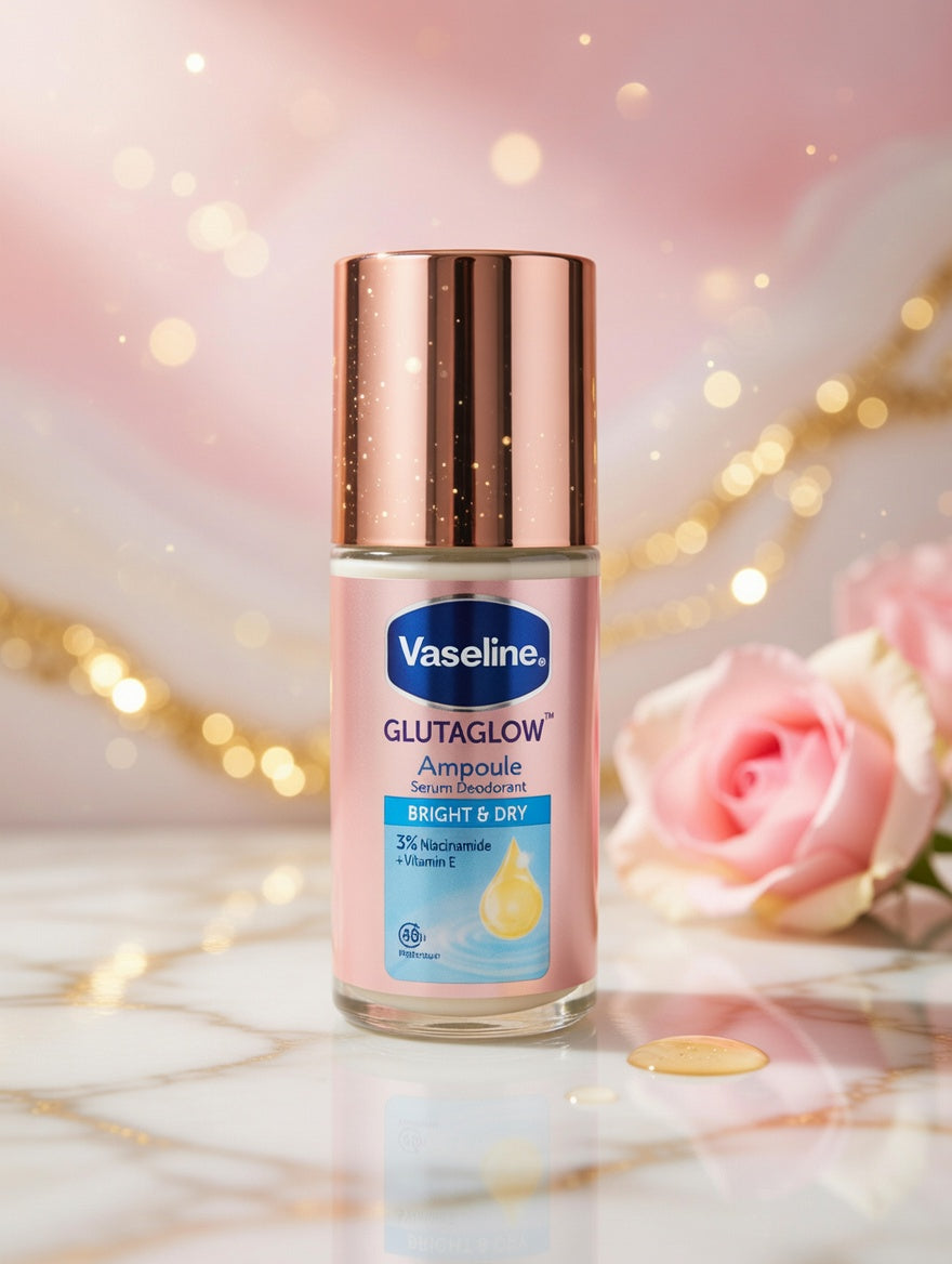 VASELINE -GLUTAGLOW Bright and Dry (3% Niacinamide + Vit E) Ampoule Serum 48hr Deodorant 45ml